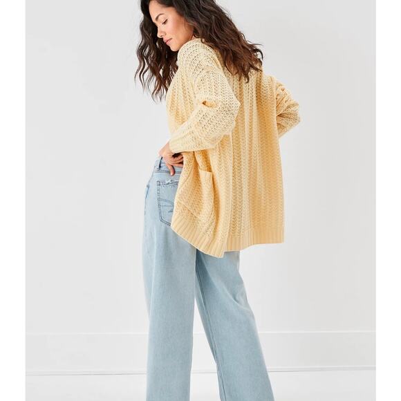 AMERICAN EAGLE Open Knit Crochet Cardigan Sweater Butter Yellow Small S - Picture 2 of 9